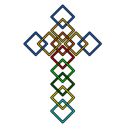 A cross made of pieces of wire of various colors